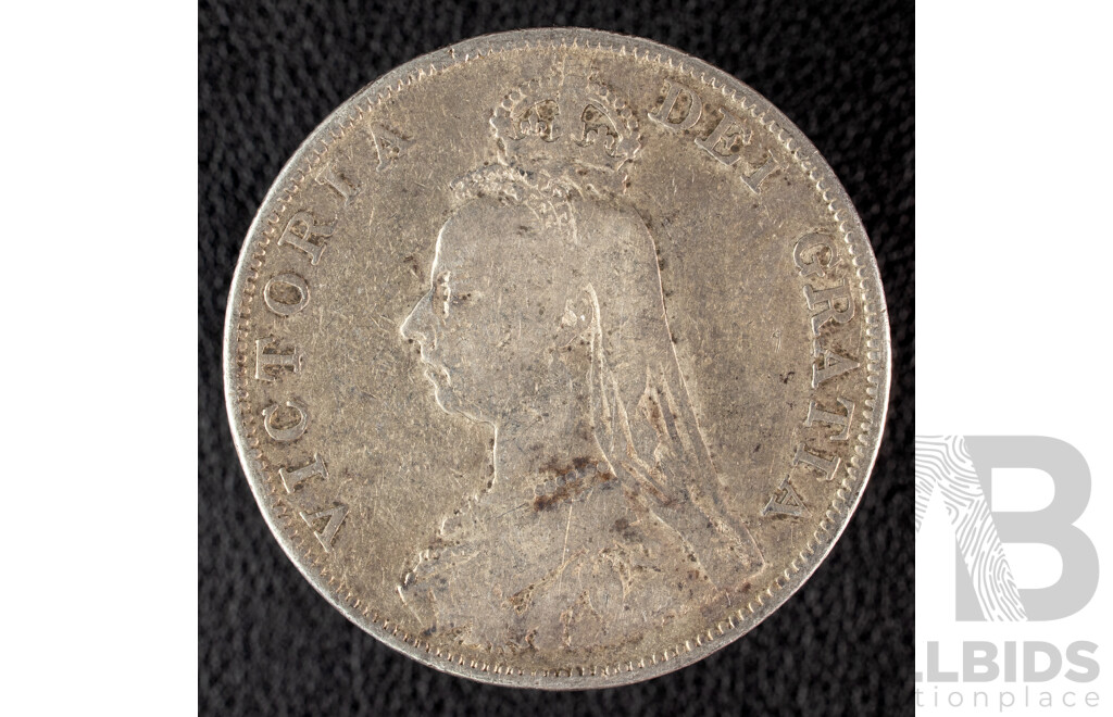 United Kingdom 1889 QV Silver Double Florin Coin .925