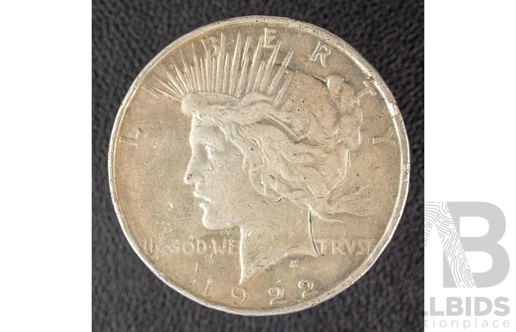 USA 1922 Silver Peace Dollar, Denver Mint .900