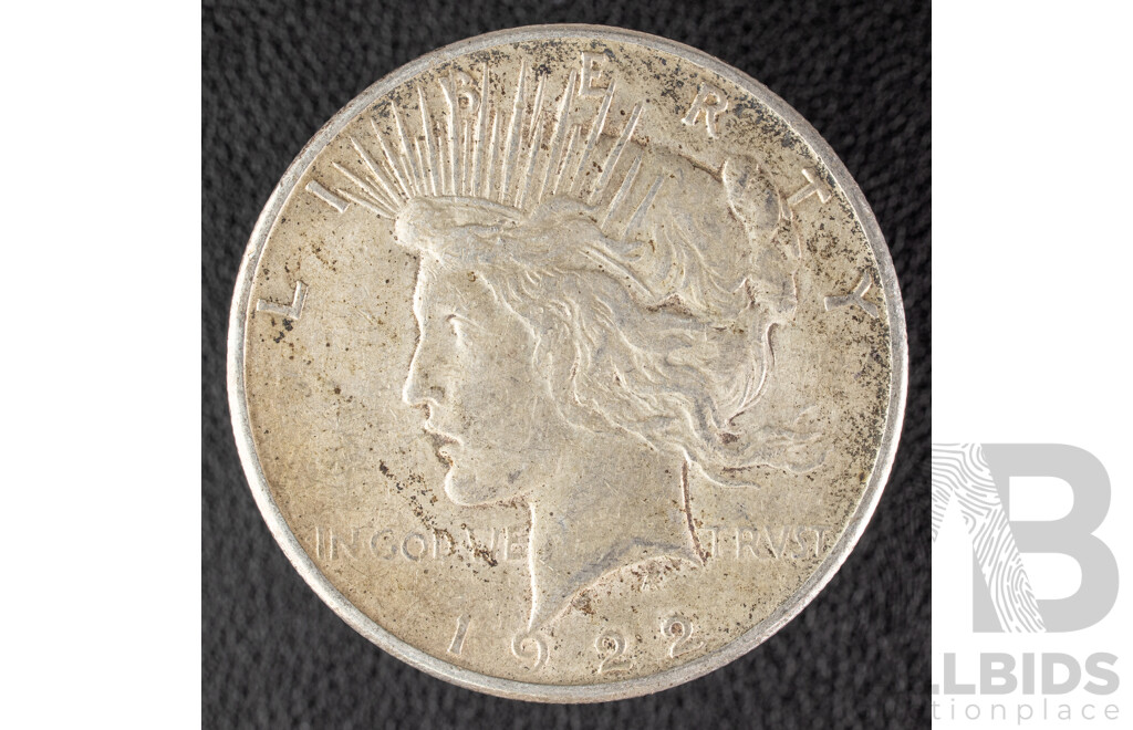 USA 1922 Silver Peace Dollar, San Fransisco Mint .900