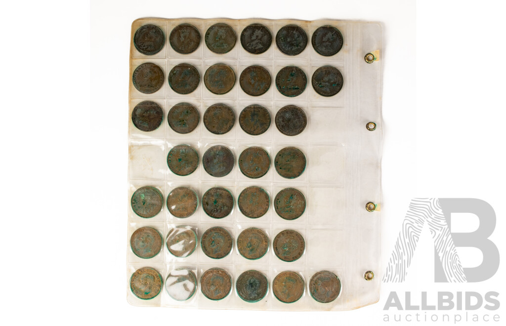 Collection of Australian Pennies, Consecutive 1911 to 1924, 1926 to 1929, 1932 to 1936, 1938 to 1945, 1947 to 1953, 1955 to 1964