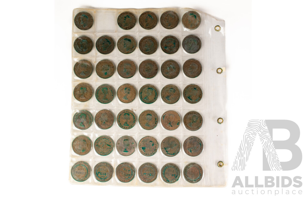 Collection of Australian Pennies, Consecutive 1911 to 1924, 1926 to 1929, 1932 to 1936, 1938 to 1945, 1947 to 1953, 1955 to 1964