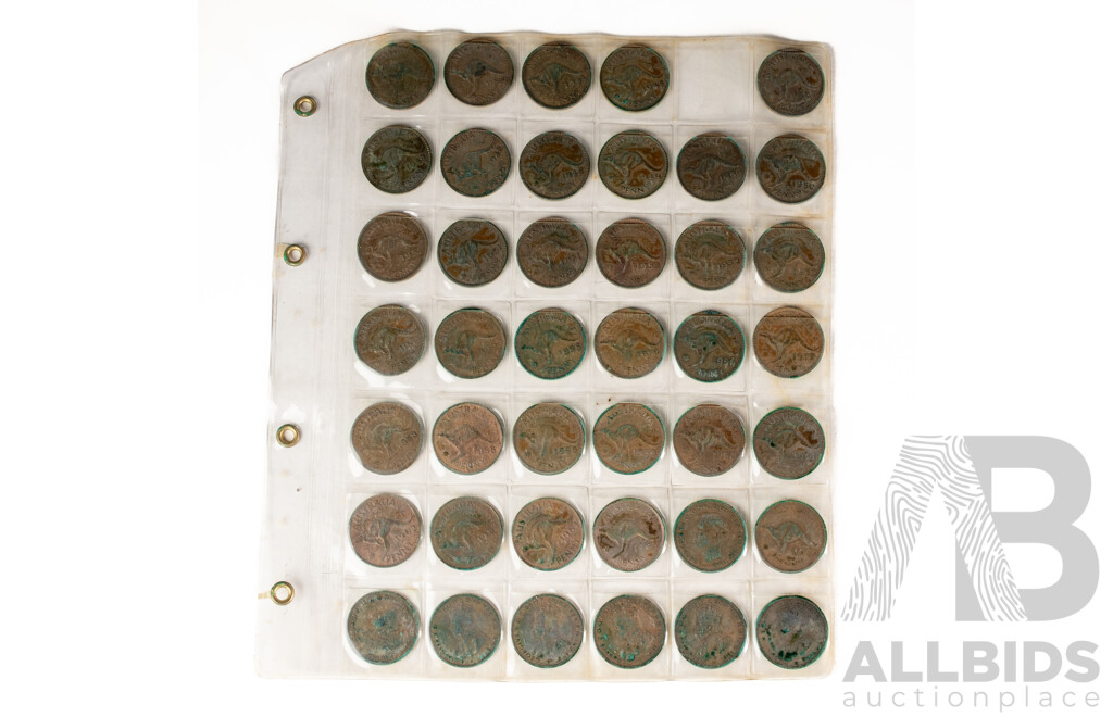 Collection of Australian Pennies, Consecutive 1911 to 1924, 1926 to 1929, 1932 to 1936, 1938 to 1945, 1947 to 1953, 1955 to 1964