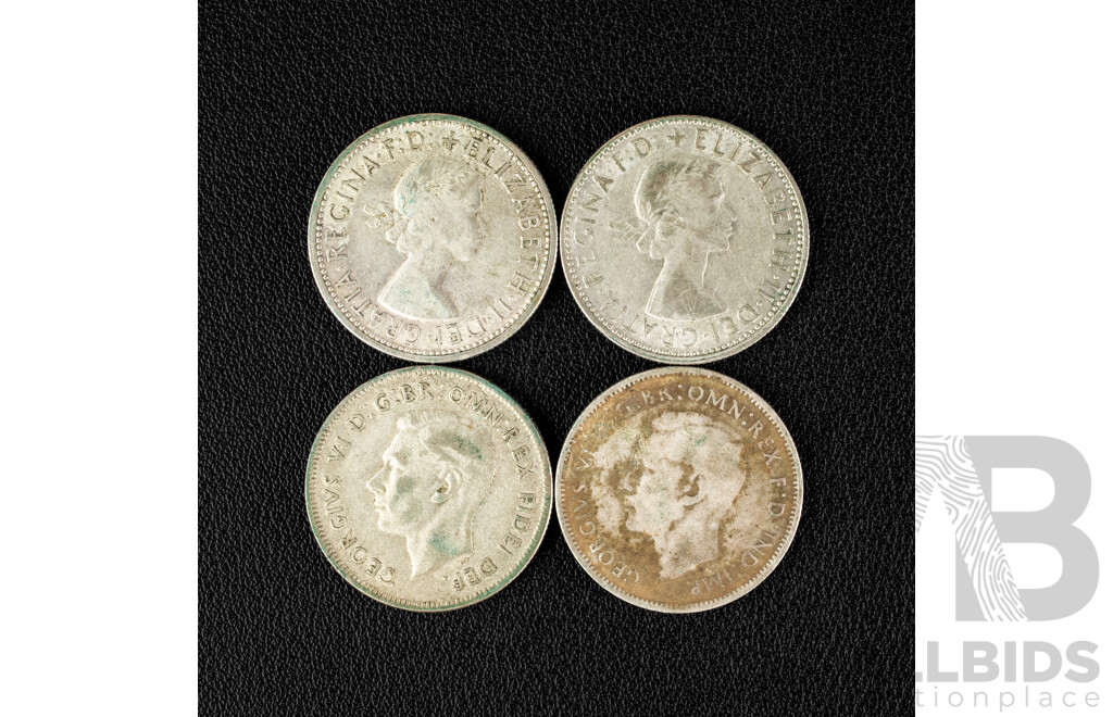 Four Australian Silver Florins Including 1951 Federation, 1954 Royal Visit, 1947, 1963  .500