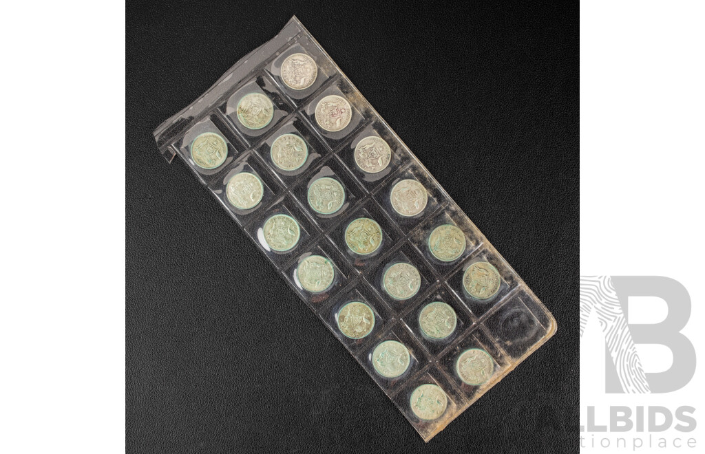 Twenty Australian Silver Sixpence Including 1943S, 1943D, 1944, 1945, 1946, 1948, 1950, 1951(2) 1953, 1954, 1955, 1956, 1957, 1958, 1959, 1960, 1961, 1962, 1963