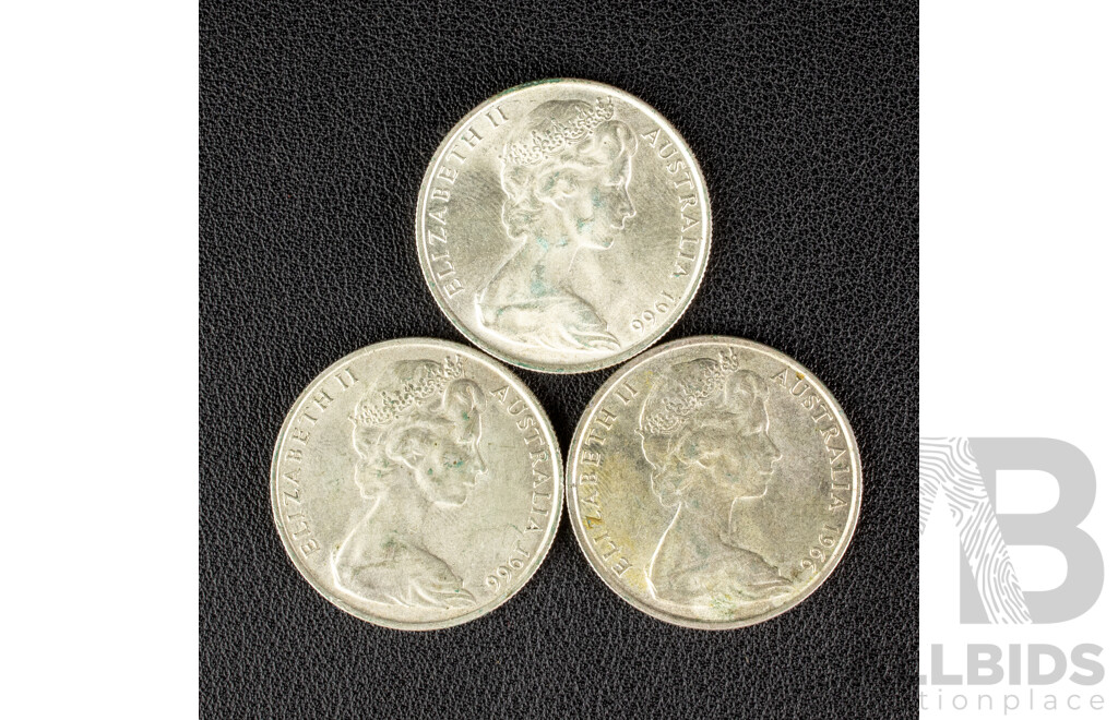 Three Australian 1966 Round Silver Fifty Cent Coins .800