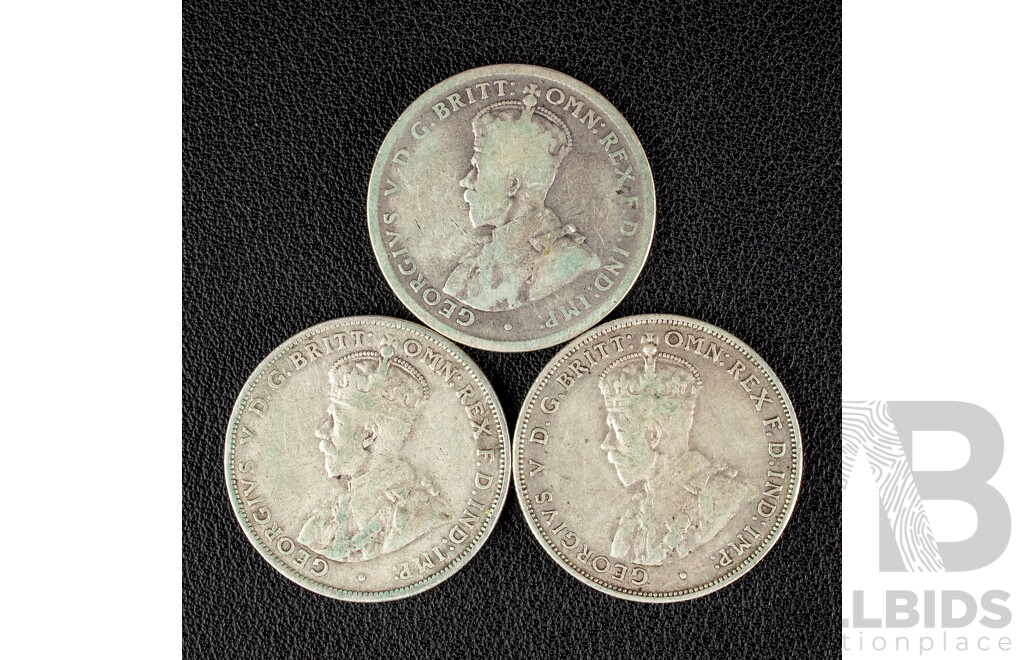 Three Australian KGV Silver Florins Including 1917M, 1928, 1936  .925