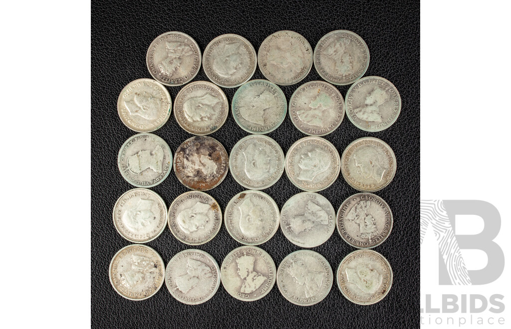 Twenty Four Australian KEVII/KGV/KGVI Silver Threepence, Examples Spanning 1910 to 1944  .925
