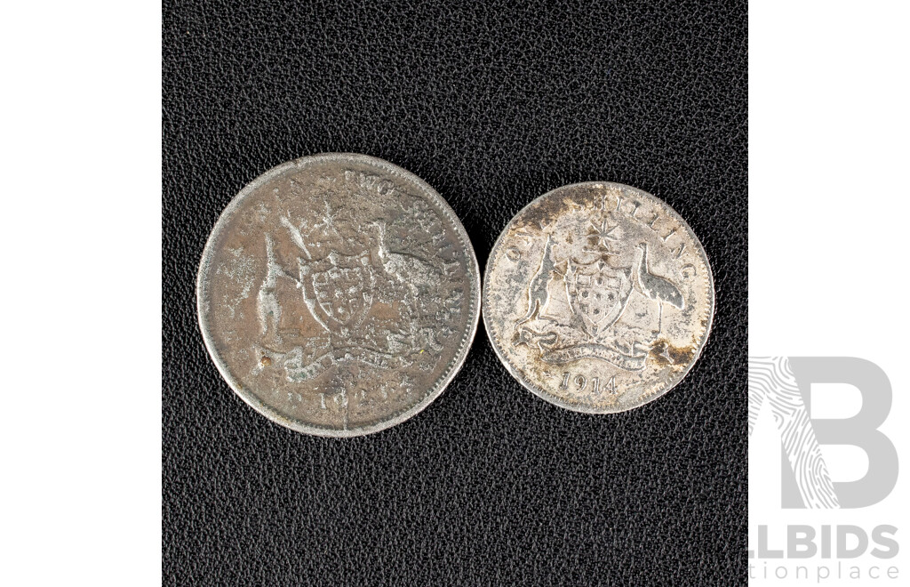 Australian 1923 Counterfeit Florin and 1914 Counterfeit Shilling