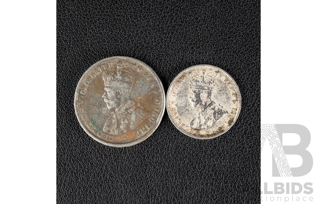 Australian 1923 Counterfeit Florin and 1914 Counterfeit Shilling