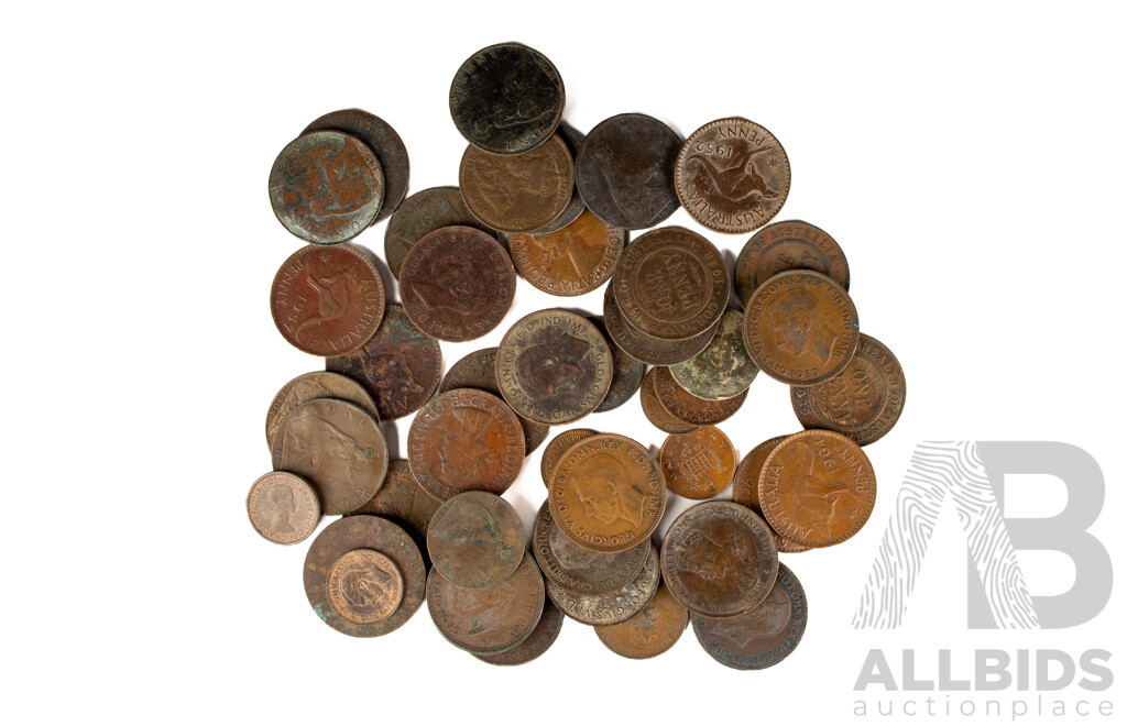 Collection of Australian Pennies and Half Pennies Spanning 1911 to 1964 and United Kingdom Pennies, Half Pennies and Farthings Spanning 1900 to 1945