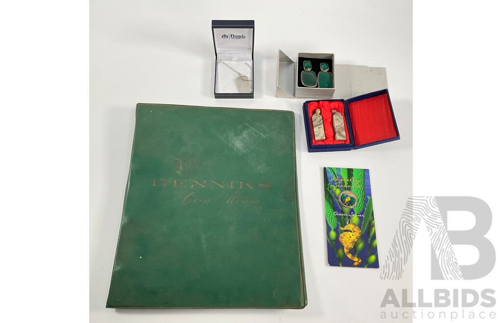 Australian RAM 2007 Coloured One Dollar, Big Belly Seahorse, Vintage Renniks Coin Album, Carved Stone Foo Dogs, Vintage Green Earrings, Army Style Steel ID Tag