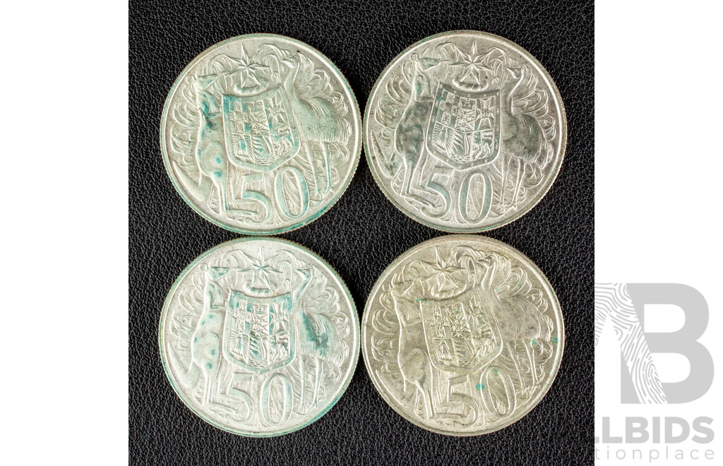 Four Australian 1966 Round Silver Fifty Cent Coins .800