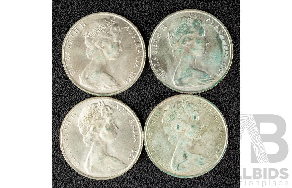 Four Australian 1966 Round Silver Fifty Cent Coins .800