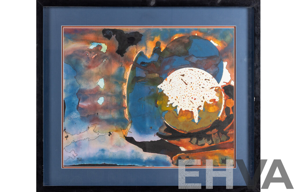 G.W (20th Century, Working C2000s), Leap [1969-One Small Step for Man], Original Watercolour & Chinese Ink, 74 x 86 cm (frame)