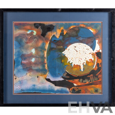 G.W (20th Century, Working C2000s), Leap [1969-One Small Step for Man], Original Watercolour & Chinese Ink, 74 x 86 cm (frame)