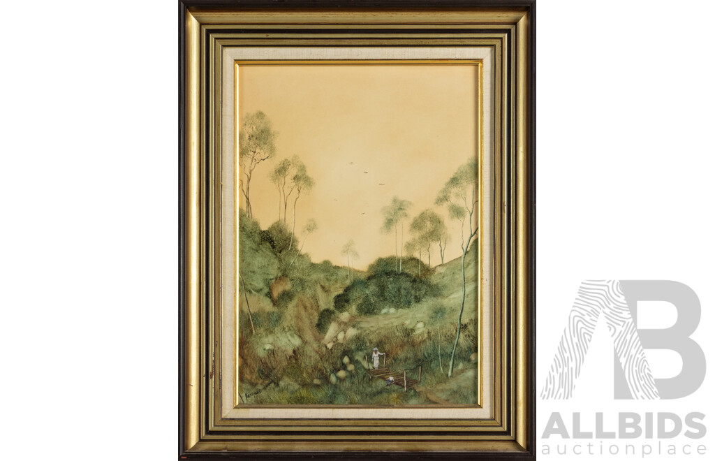 Patricia Bernard, (20th Century, Australian), Brown Country, Wonderful Vintage Oil on Masonite, 60 x 47 cm (frame)