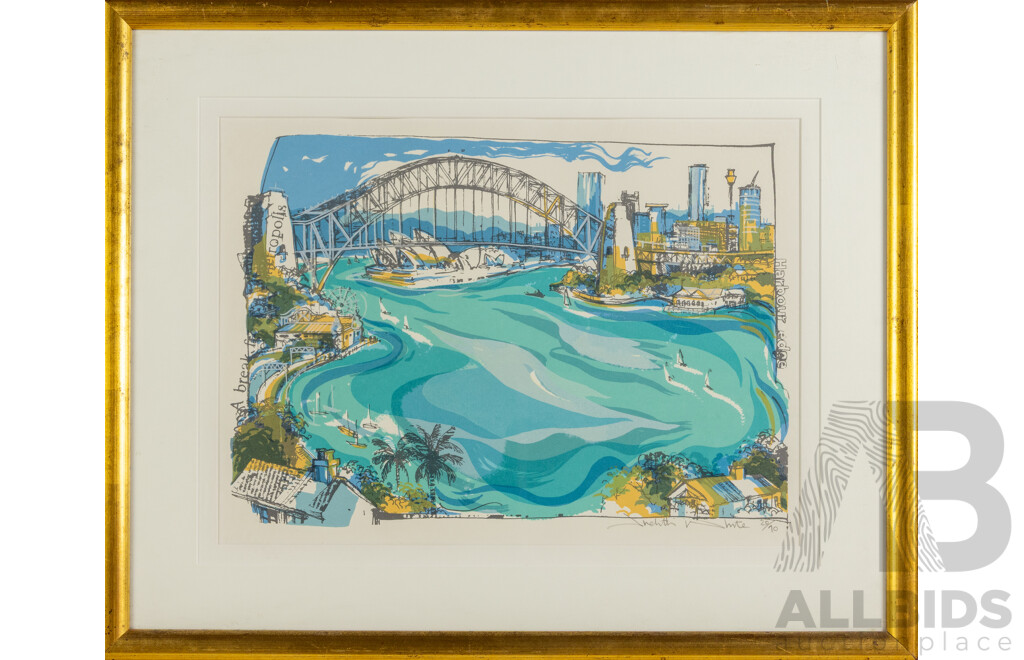 Judith White (20th Century, Australian), Harbour Edge, Wonderful Editioned & Signed Screenprint, 54 x 67 cm (frame)
