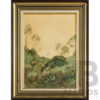 Patricia Bernard, (20th Century, Australian), Brown Country, Wonderful Vintage Oil on Masonite, 60 x 47 cm (frame)