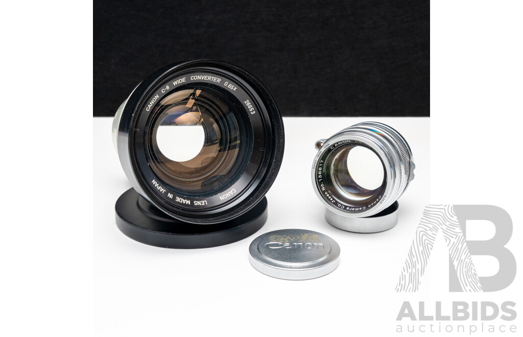 Canon 50mm 1.8 L39/M39 Screw Mount and Canon C-8 Wide Converter