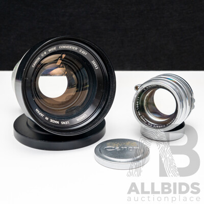 Canon 50mm 1.8 L39/M39 Screw Mount and Canon C-8 Wide Converter