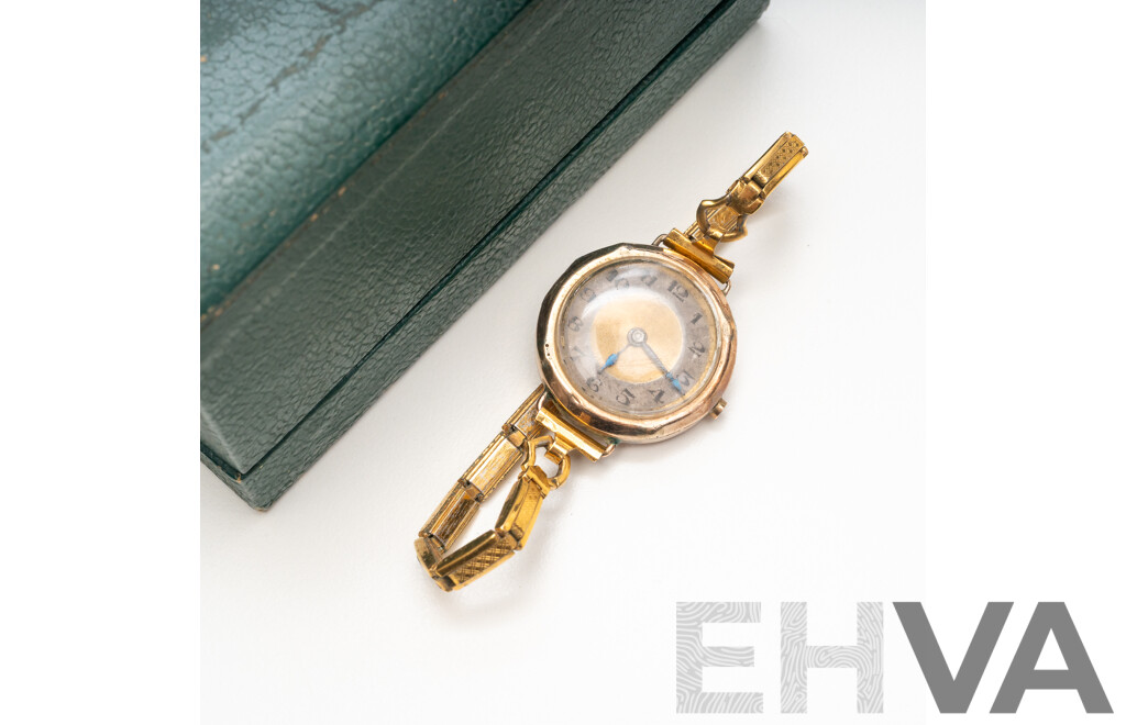 9ct Rolex Antique Art Deco 15 Jewels Ladies Watch, for Restoration, with Gold Tone Band, 17.84 Grams