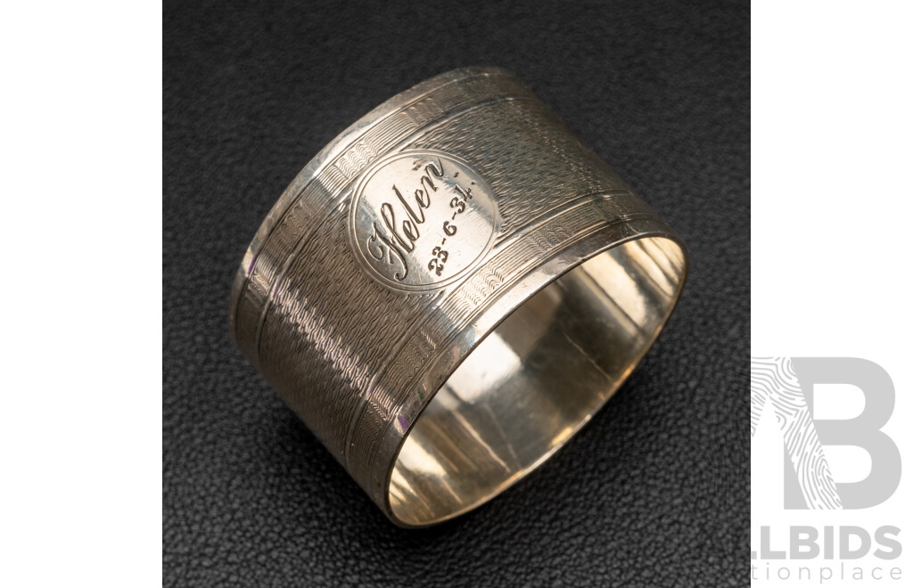 Antique Silver Boar Tusk Brooch, Vintage Sterling Napkin Ring & (3) Petite Sterling Spoons, 47.39 Grams