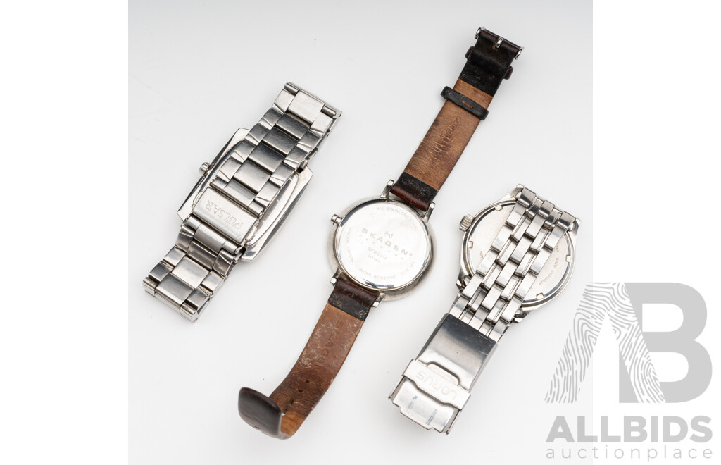 Collection of (3) Mens Dress Watches - Lorus, Pulsar, Skagen