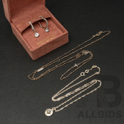 Olivia and Jackson Cz Hoop Earrings, as New in Box, Pandora Necklace & Moonstone Star Necklace,  9.64 Grams