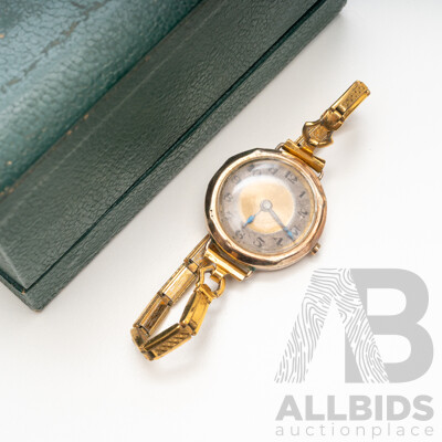9ct Rolex Antique Art Deco 15 Jewels Ladies Watch, for Restoration, with Gold Tone Band, 17.84 Grams