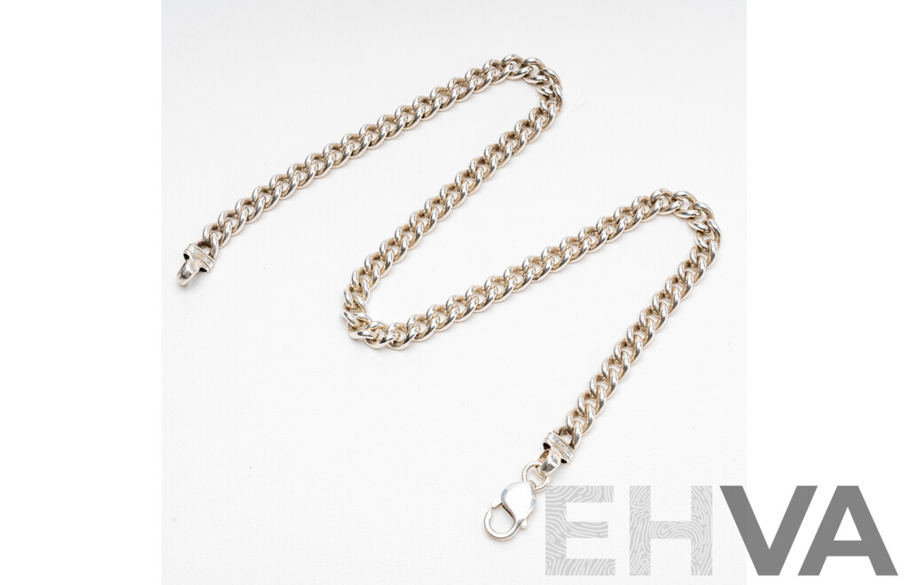 925 Sterling Silver Round Curb Link Necklace. Length - 40.5cms