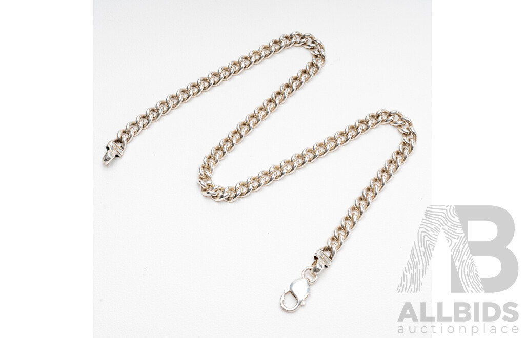 925 Sterling Silver Round Curb Link Necklace. Length - 40.5cms