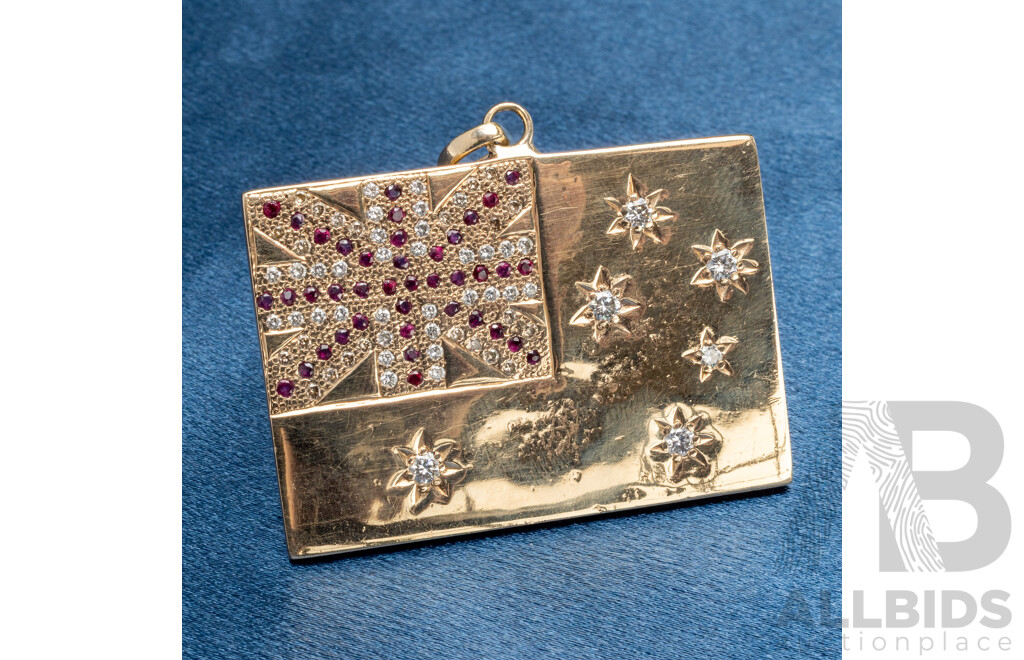9ct Yellow Gold Australian Flag with Diamonds and Rubies - 46.71gms