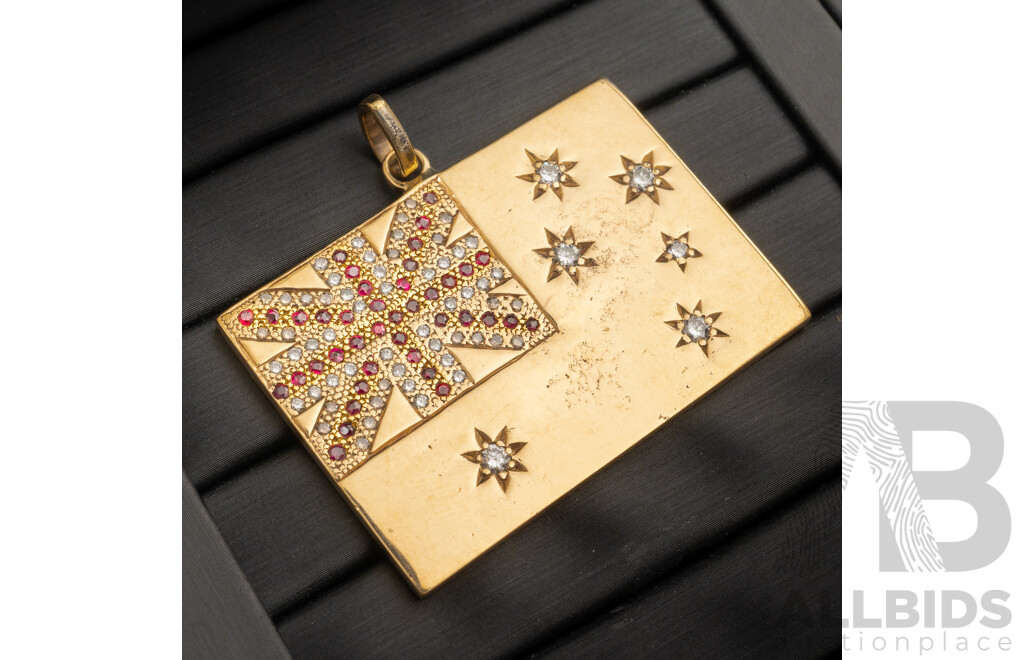 9ct Yellow Gold Australian Flag with Diamonds and Rubies - 46.71gms