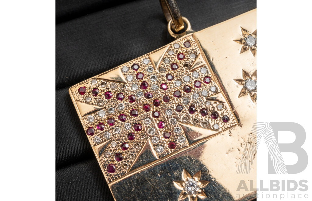 9ct Yellow Gold Australian Flag with Diamonds and Rubies - 46.71gms