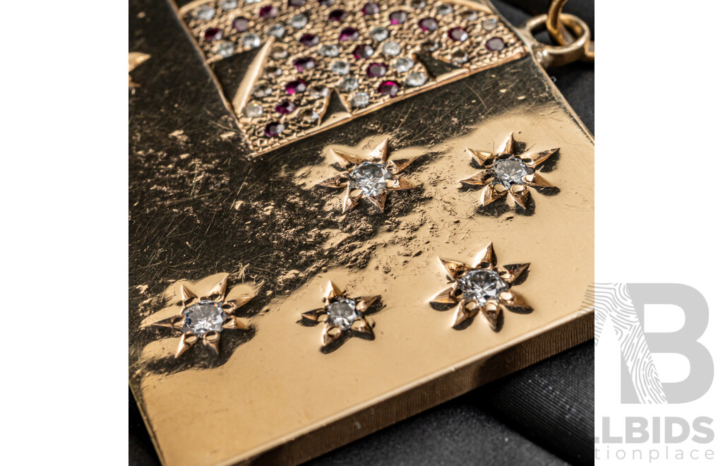 9ct Yellow Gold Australian Flag with Diamonds and Rubies - 46.71gms