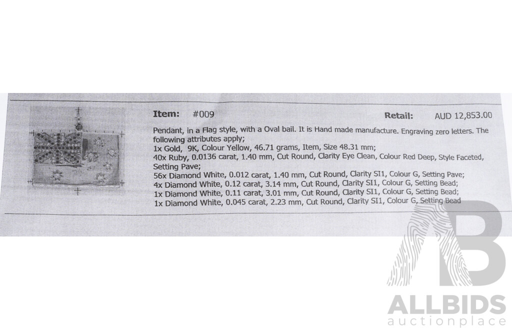 9ct Yellow Gold Australian Flag with Diamonds and Rubies - 46.71gms