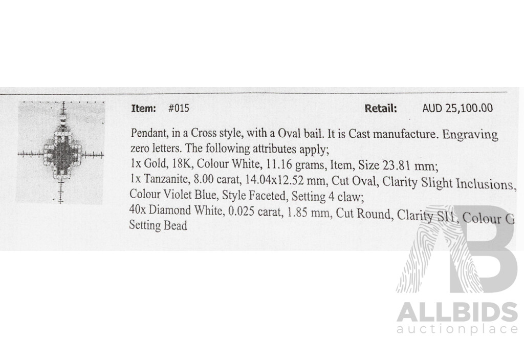 18ct White Gold Tanzanite and Diamond Pendant/Brooch - 11.07gms