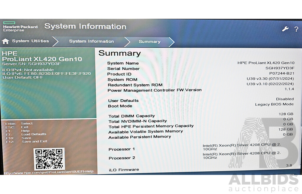 HPE Apollo 4200 Gen10 Dual Intel Xeon SILVER (4208) 2.10GHz-3.20GHz 8-Core CPU 2RU Server W/ 128GB DDR4 RAM