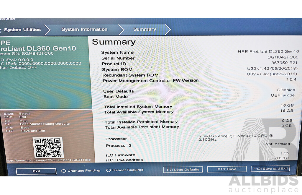 HPE ProLiant DL360 Gen10 Intel Xeon SILVER (4110) 2.10GHz-3.00GHz 8-Core CPU 1RU Server W/ 16GB DDR4