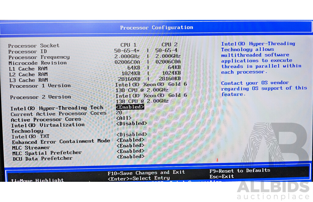 Intel (H2224XXLR3) Server Chassis W/ 4x Dual Intel Xeon GOLD (6138) 2.10GHz-3.00GHz 8-Core CPU 1RU Server W/ Total 768GB DDR4