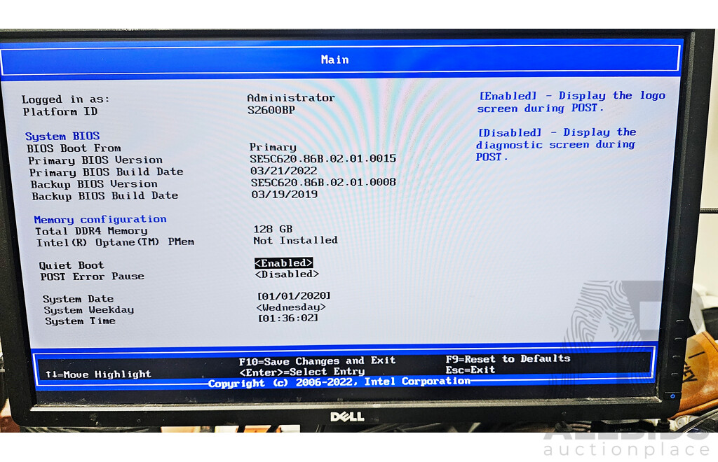 Intel (H2224XXLR3) Server Chassis W/ 4x Dual Intel Xeon GOLD (6138) 2.10GHz-3.00GHz 8-Core CPU 1RU Server W/ Total 768GB DDR4