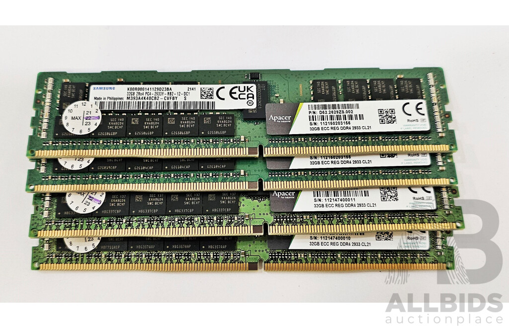 Samsung 32GB ECC DDR4 2933Y RDIMM RAM - Lot of Four