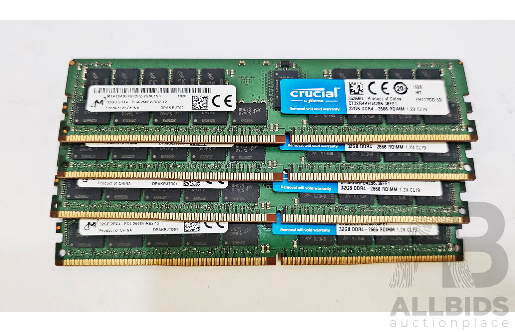 Crucial 32GB ECC DDR4 2666V RDIMM RAM - Lot of Four