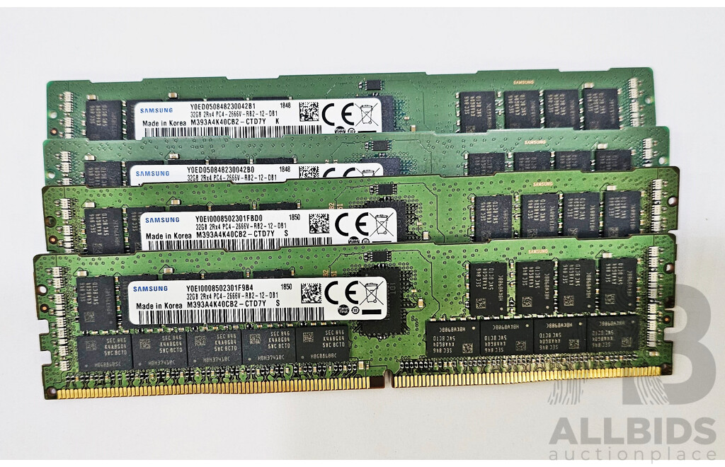 Samsung 32GB ECC DDR4 2666V RDIMM RAM - Lot of Four