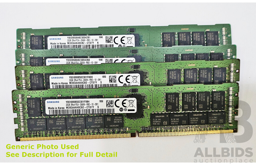 Samsung 32GB ECC DDR4 2666V RDIMM RAM - Lot of Four