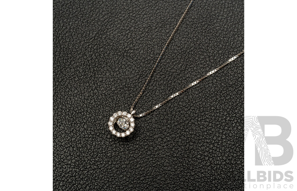 NEW - Dancing Diamond Designs Sterling Silver Cubic Zirconia halo Pendant on Chain, 40+5cm, 2.59 Grams