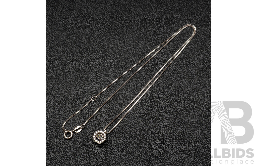 NEW - Dancing Diamond Designs Sterling Silver Cubic Zirconia halo Pendant on Chain, 40+5cm, 2.59 Grams