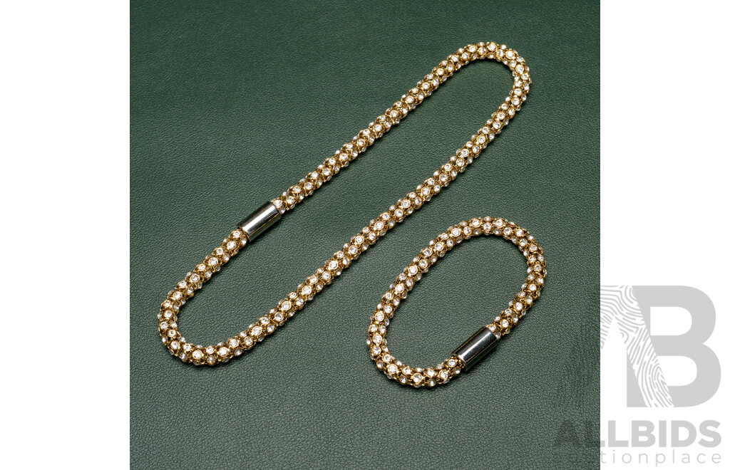 NEW - Torini Gold Tone Stainless Steel Crystal Encrusted Necklace & Bracelet Set