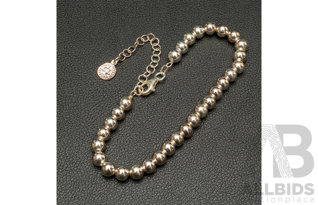 NEW - Torini Sterling Silver Ball Bracelet, Made in Italy, 20.5+5cm with Extender Chain, 6.47 Grams