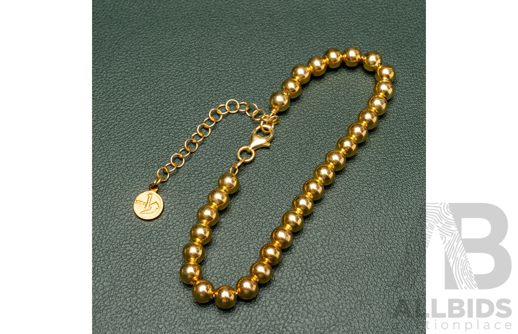 NEW - Torini Sterling Silver Gold Tone Ball Bracelet, Made in Italy, 20.5+5cm with Extender Chain, 6.34 Grams